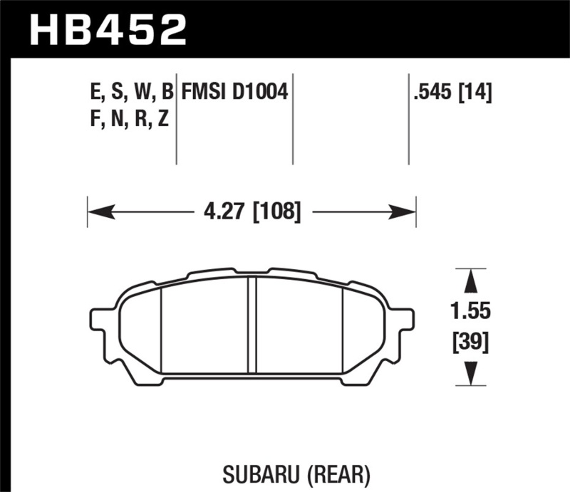 Hawk Performance HB452Z.545 High Performance Street Ceramic Rear Brake Pads for Subaru Impreza (2004-2007) - Image 8
