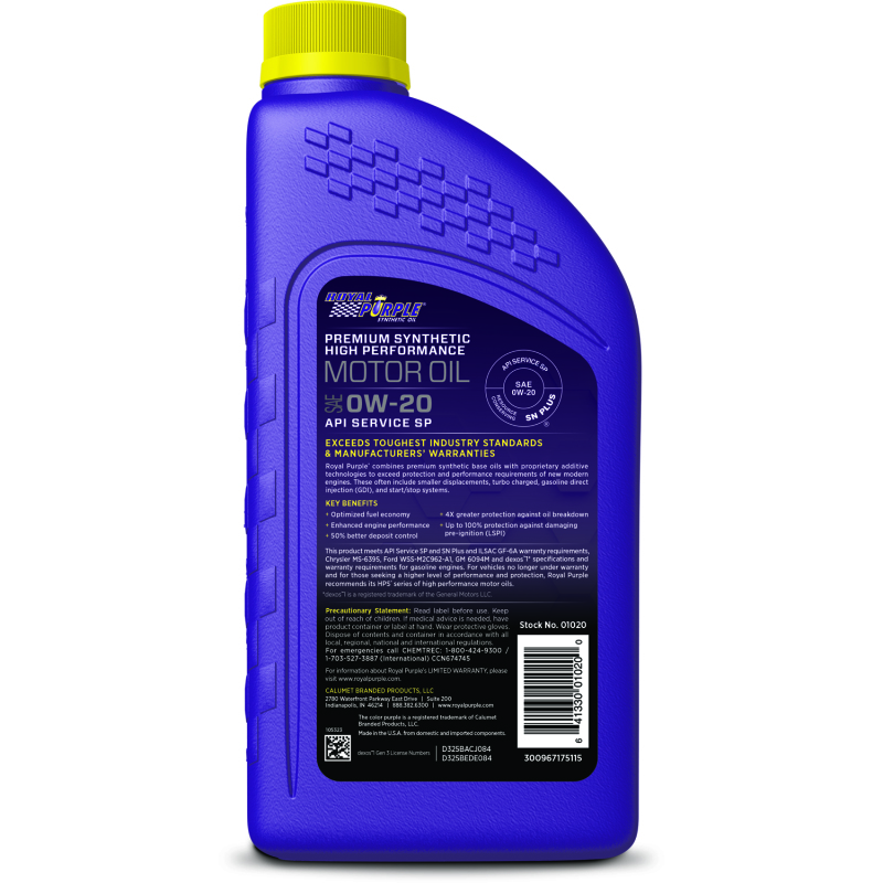 Royal Purple Premium Synthetic High Performance 0W-20 Motor Oil – 1 Quart - Image 2
