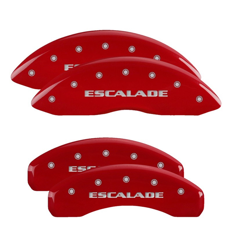 MGP 4-Piece Caliper Covers for Cadillac Escalade – Red Powder Coat with Silver Engraving - Image 3