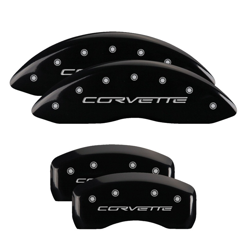 MGP 4 Caliper Covers for Chevrolet Corvette C6 and Years 2005-2013 – Black Finish with Silver Engraving - Image 3