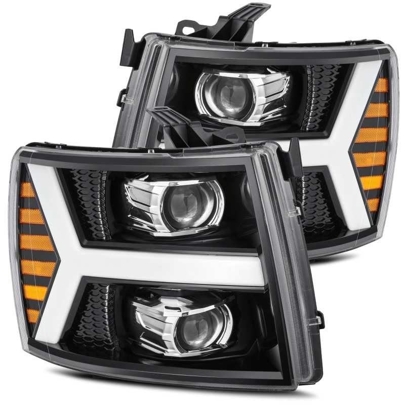 AlphaRex LUXX LED Projector Headlights for Chevy Silverado 1500 (2007-2013) - Plank Style with Sequential Signal and Daytime Running Lights