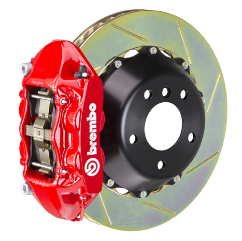 Brembo 15-23 Mustang GT/V6/EcoBoost Rear GT Brake Kit with 4-Piston Cast Rotors and Red Slotted Design