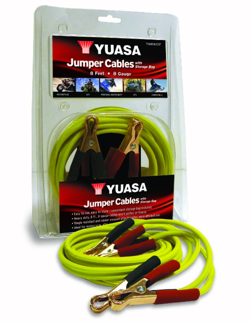 Yuasa Battery PowerSports Jumper Cables with Storage Bag – 8 ft. Heavy-Duty Tangle-Resistant Clamps