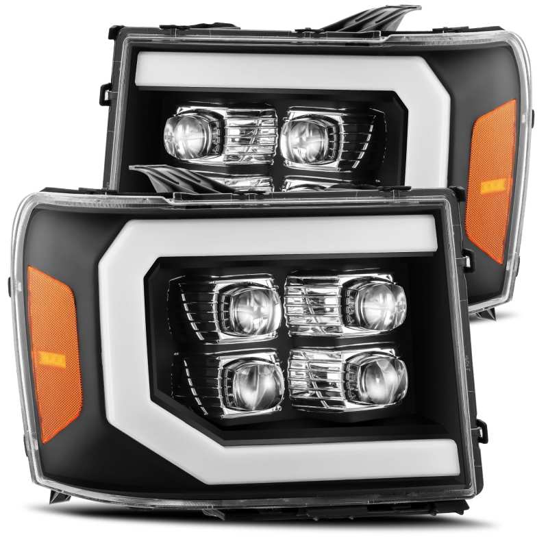 AlphaRex 07-13 GMC 1500HD NOVA Series LED Projector Headlights with Plank Style Gloss Black Finish