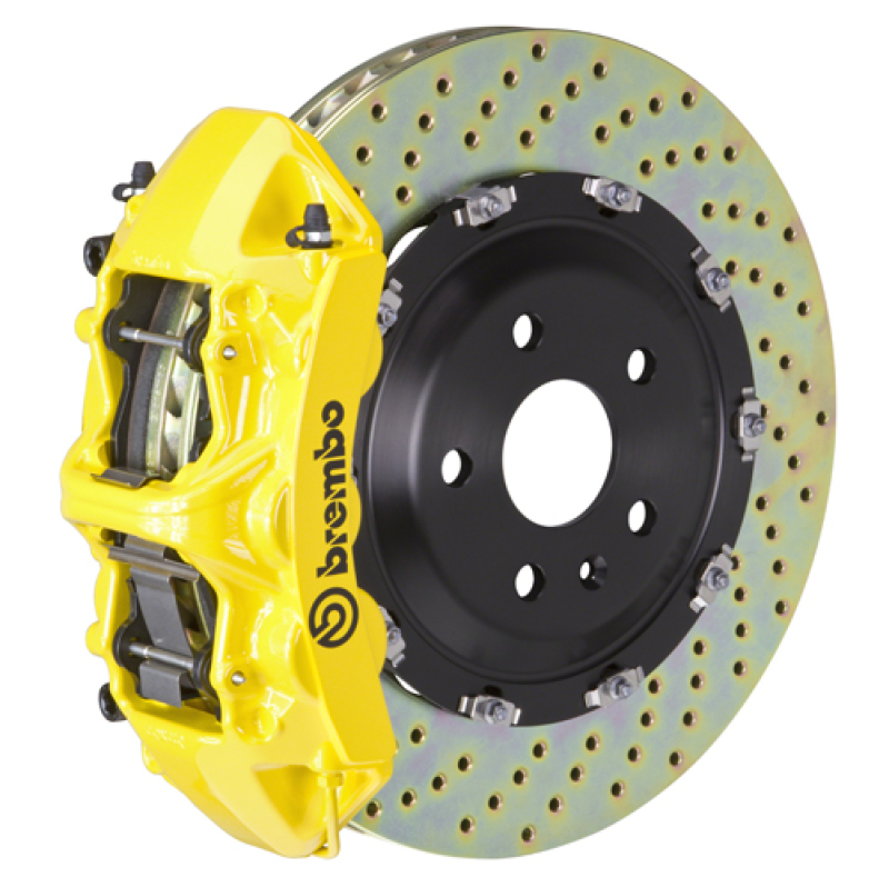 Brembo 12-18 A6 3.0T / 12-18 A7 3.0T Front GT BBK 6-Piston Cast Rotors with Drilled Design in Yellow
