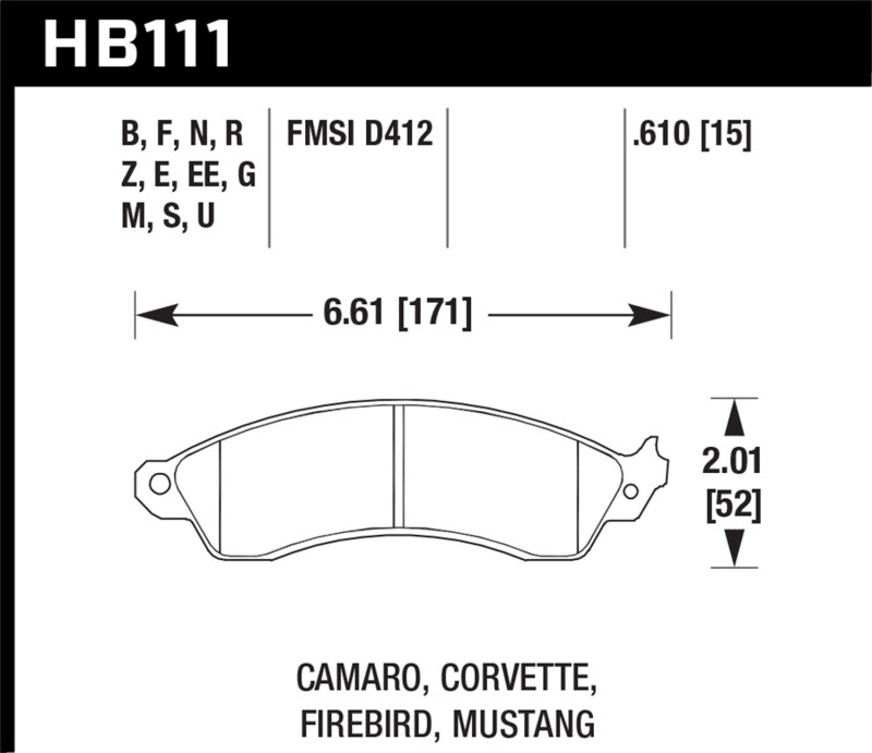 Hawk Performance High Performance Street Disc Brake Pads for Chevrolet Corvette 1990-1995, Part Number HB111B.610