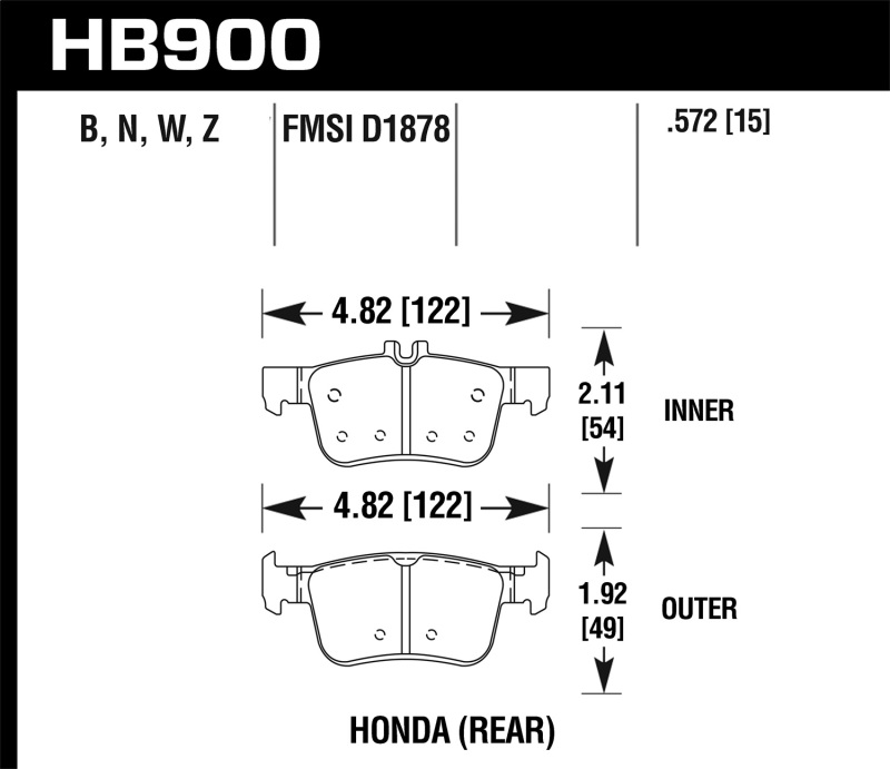 Hawk Performance HP+ Street Rear Brake Pads for 2016-2017 Honda Civic - Part HB900N.572 - Image 2