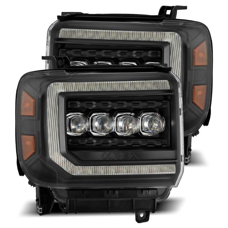 AlphaRex 14-18 GMC Sierra NOVA Series LED Projector Headlights with Plank Style Black Finish and Sequential Signal