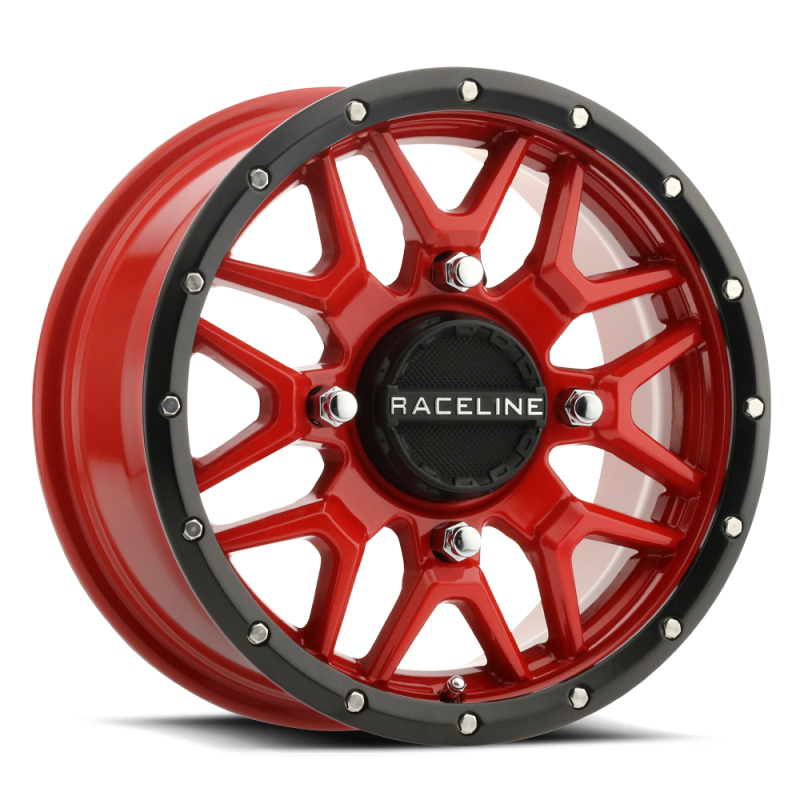 Raceline A94R Krank 14x7 inch PowerSports Wheel with Red & Black Lip - 4x110 Bolt Pattern