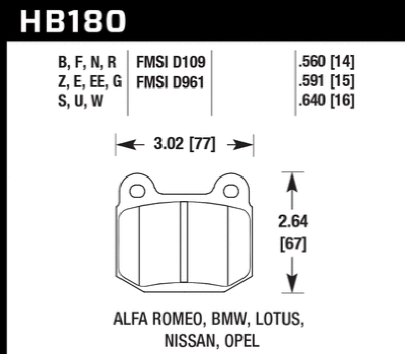 Hawk Performance HPS 5.0 Front Brake Pads for 1984-1986 Alfa Romeo GTV-6 and BMW 320i