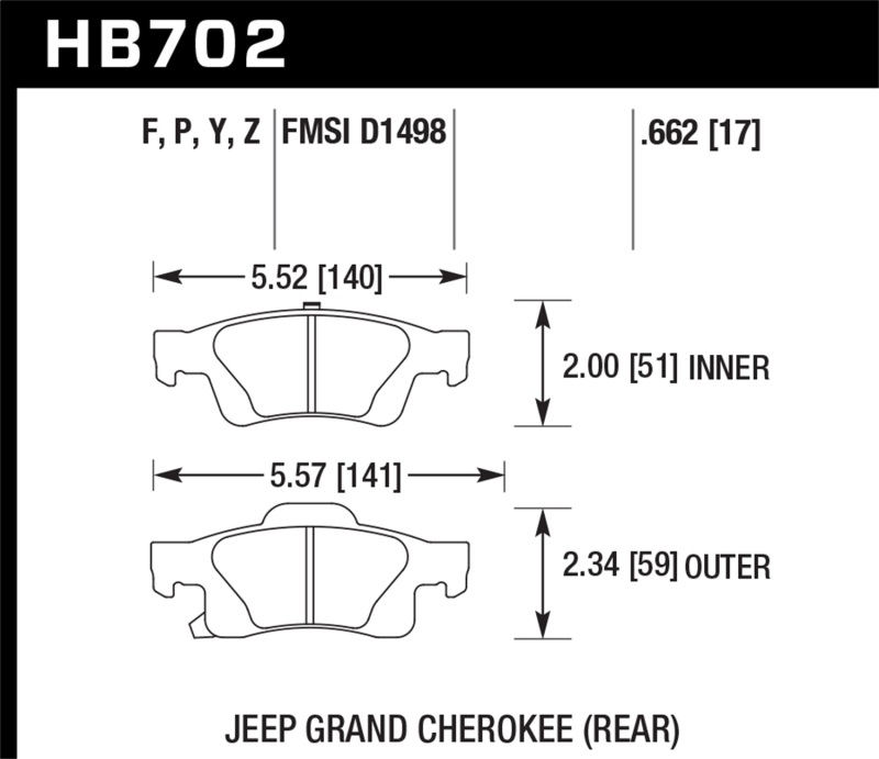Hawk Performance HB702Y.662 High Performance Street Disc Brake Pads for Jeep Grand Cherokee and Dodge Durango - Image 2