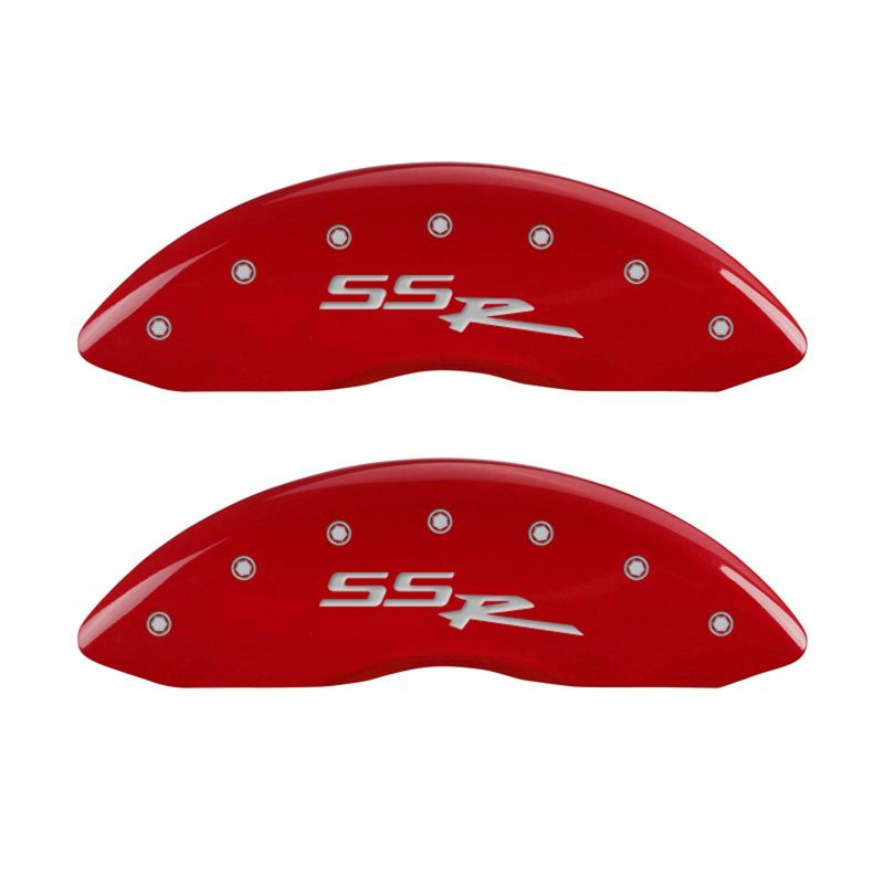 MGP 4 Caliper Covers for Chevrolet Trailblazer 2002-2005 - Engraved Front & Rear SSR Red Finish with Silver Characters
