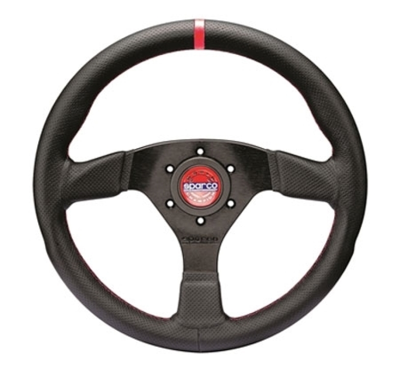 Sparco R383 Champion Black Leather Steering Wheel with Black Stitching – Part Number 015R383PLUNNR