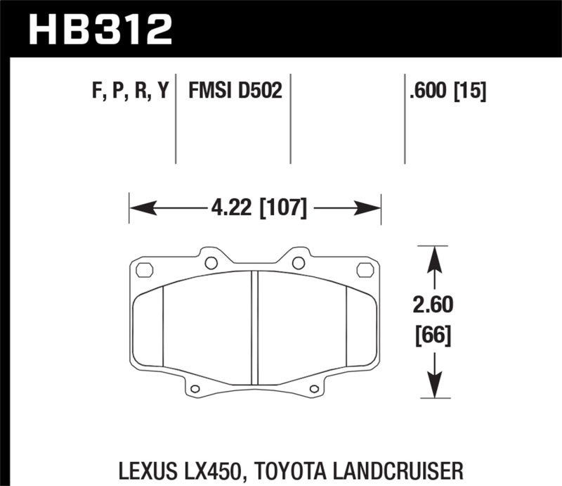 Hawk Performance LTS Street Brake Pads Part HB312Y.591 for Toyota Land Cruiser and Lexus LX450 - Image 3
