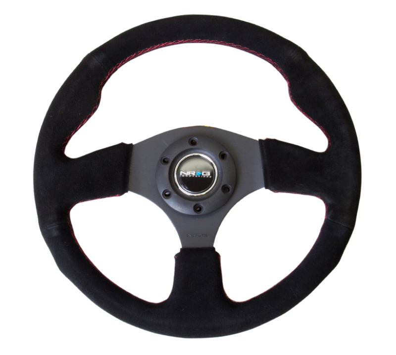 NRG Reinforced 320mm Suede Steering Wheel with Red Stitch - Part Number RST-012S-RS