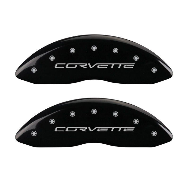 MGP 4 Caliper Covers for Chevrolet Corvette C6 and Years 2005-2013 – Black Finish with Silver Engraving