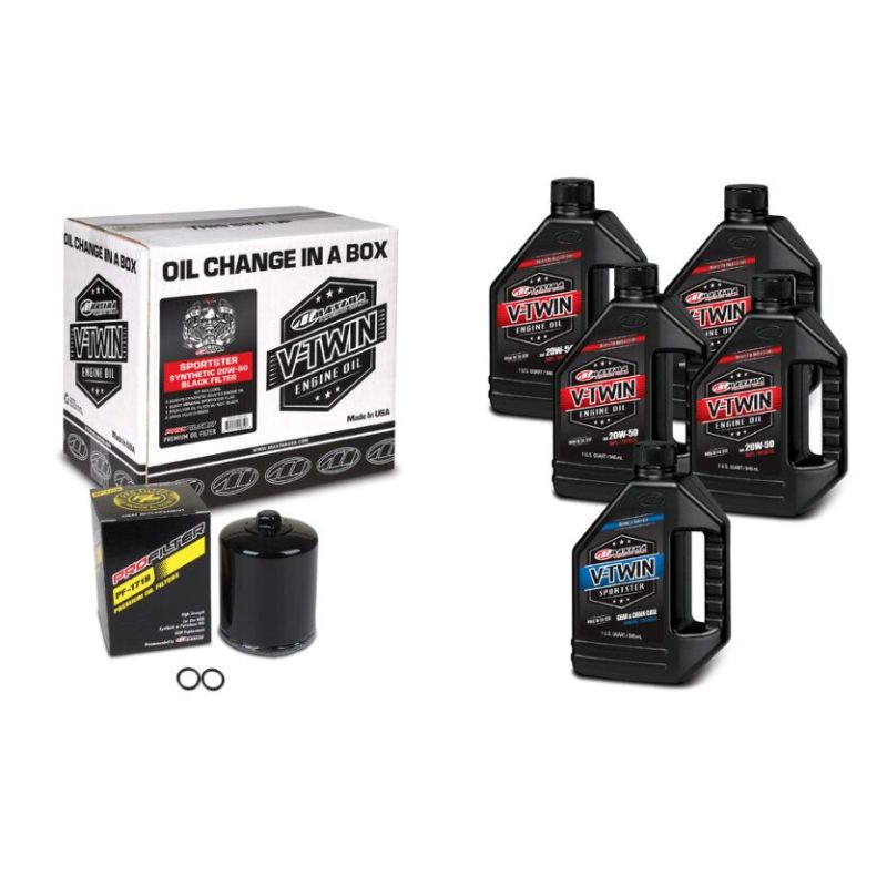 Maxima V-Twin Oil Change Kit for Harley-Davidson Sportster with Synthetic Oil and Black Filter – Part No. 90-119015PB