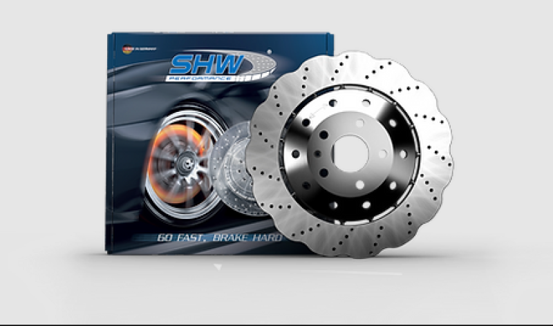 SHW Performance 14-18 Audi RS7 4.0L Front Drilled-Dimpled Lightweight Wavy Brake Rotor (Part #4G0615301AH)