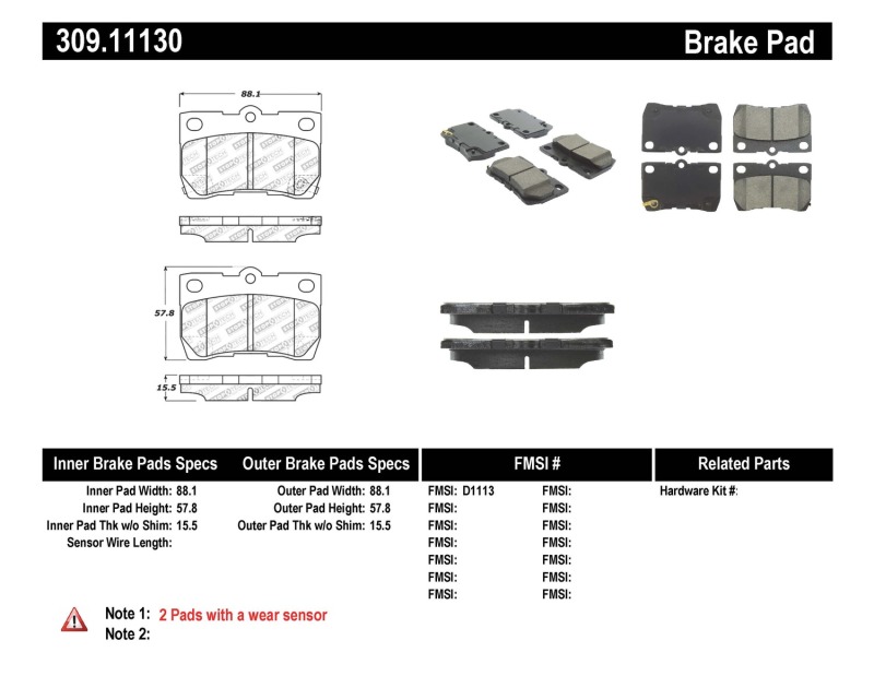 StopTech Performance Rear Brake Pads for Lexus GS and IS Series - Part Number 309.11130 - Image 8
