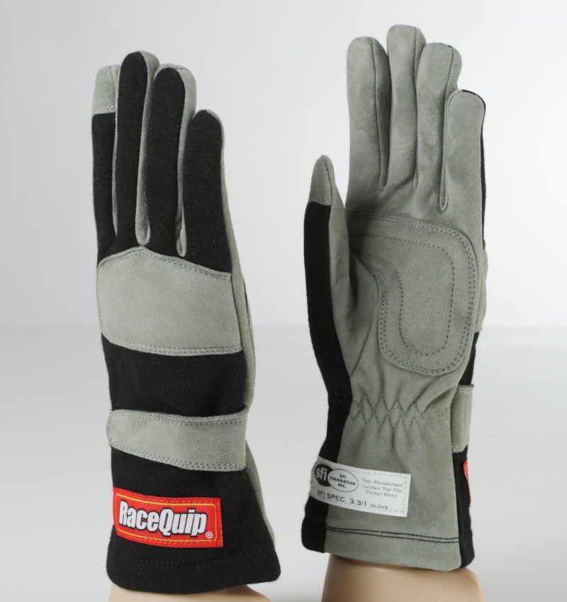 RaceQuip Black 1-Layer SFI-1 Glove - Large | Automotive Racing Safety Gear