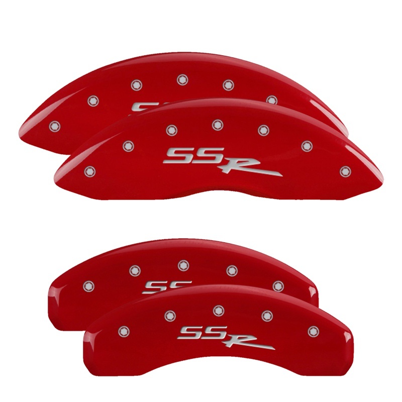 MGP 4 Caliper Covers for Chevrolet Trailblazer 2002-2005 - Engraved Front & Rear SSR Red Finish with Silver Characters - Image 3