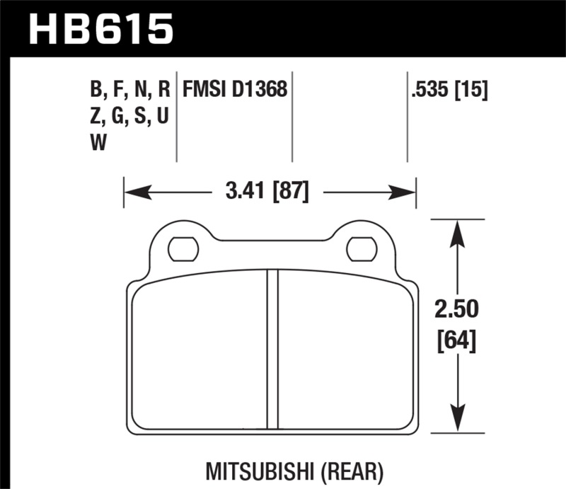 Hawk Performance HB615F.535 High Performance Street Rear Brake Pads for Mitsubishi Lancer - Image 3