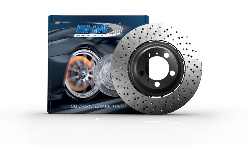 SHW Performance 14-18 Audi RS7 4.0L Front Drilled-Dimpled Lightweight Wavy Brake Rotor (Part #4G0615301AH) - Image 2