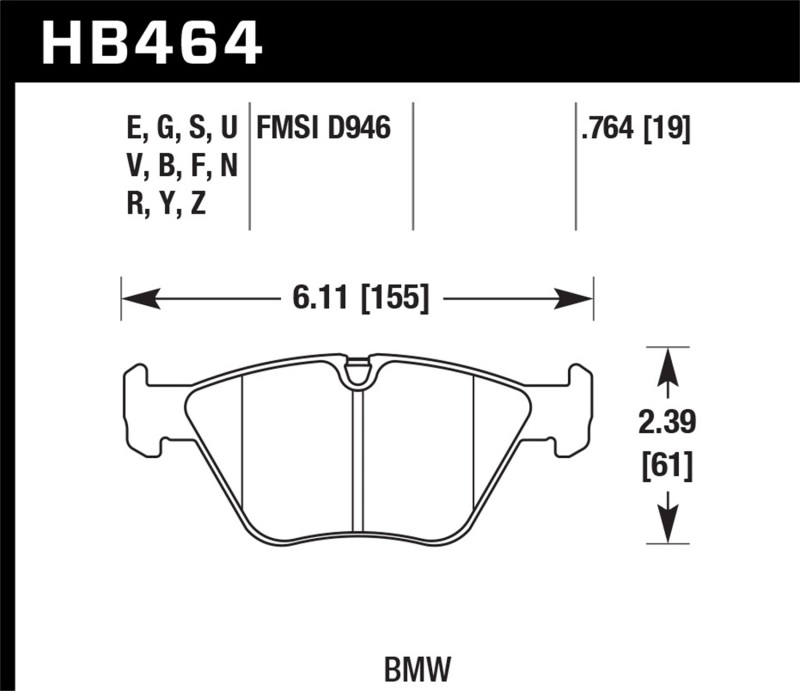 Hawk Performance HPS Street Front Brake Pads for BMW 330 Series and M3 (Part Number HB464F.764) - Image 5