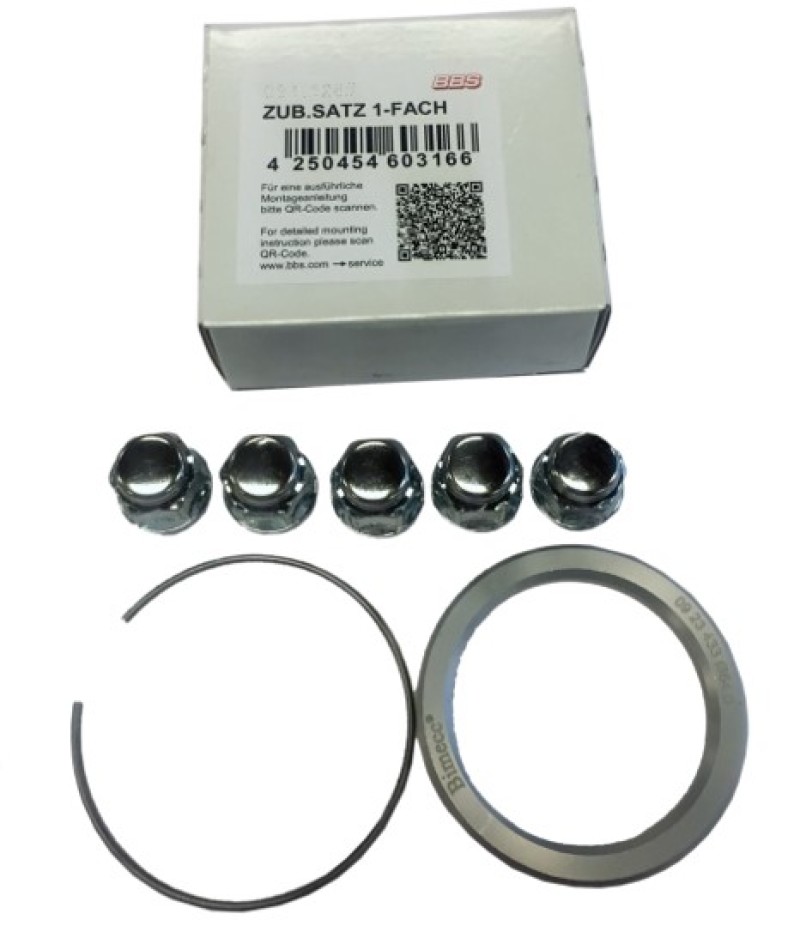 BBS PFS Kit for Subaru 5x114.3 - Includes 82mm OD Ring, 56mm ID Ring, 82mm Clip, and Lug Nuts