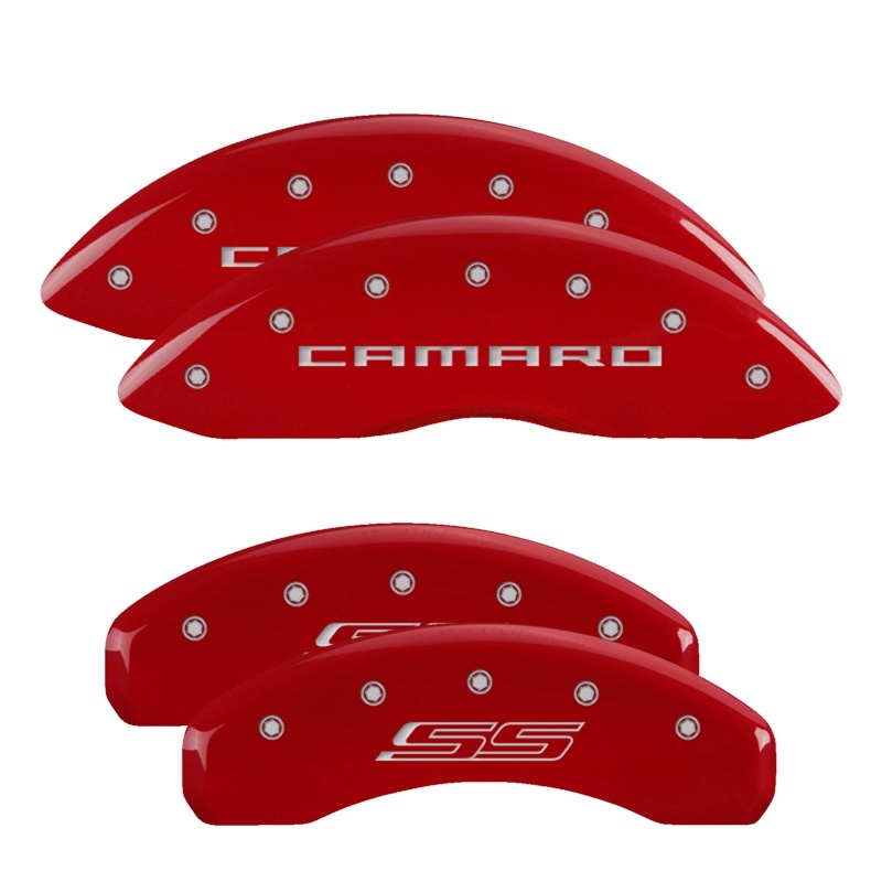 MGP Chevrolet Camaro 2010-2015 Red Aluminum Caliper Covers with Engraved Front and Rear Design - Image 3