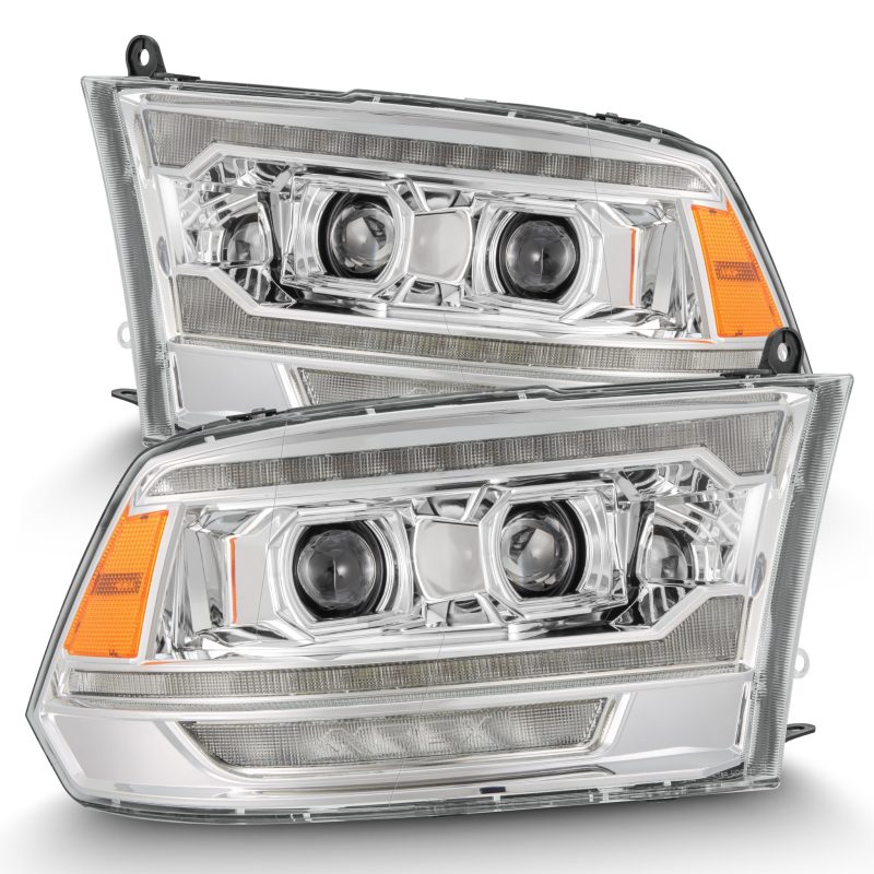 AlphaRex LUXX LED Projector Headlights for Dodge Ram 1500 and 2500 (2013-2018) – Plank Style Chrome with Sequential Signal and Daytime Running Lights